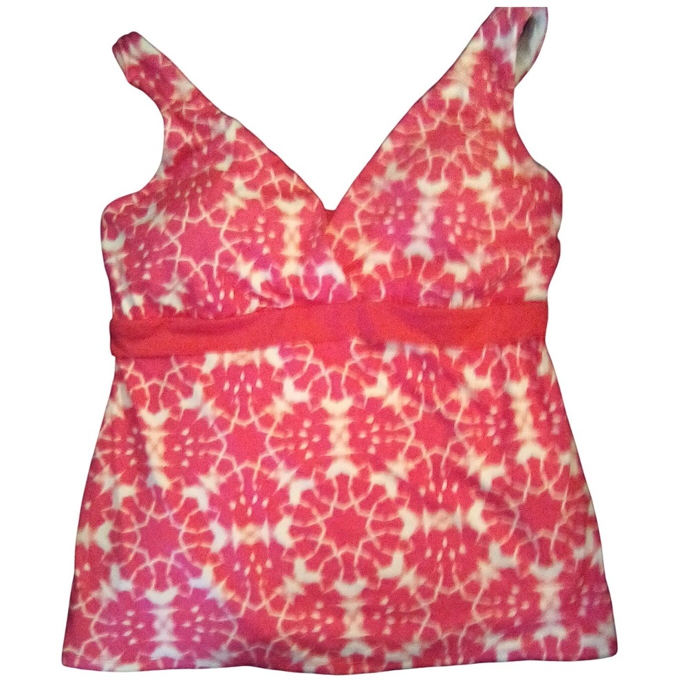 24th & Ocean Pink White Geometric Medallion Tankini Swim Top Womens Large